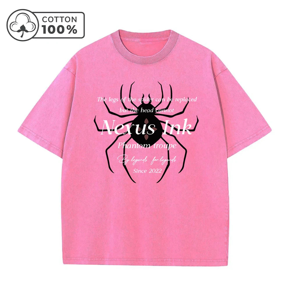 Men's Dark Spider Print Washed T-Shirt Distressed Retro Street Style Casual Pure Cotton Short Sleeve Top For Summer Commute