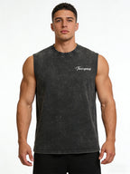 Men's Printed Washed Vest Summer Bestseller Retro Distressed Pure Cotton Short Sleeved Casual Wear For Home And Outings