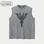 Men's Street Style Vest With Dark Sword Wing Print Loose Fitting Casual Sleeveless Top For Everyday Commute Or Lounging At Home