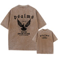 Retro Distressed Washed T-Shirt For Men Summer Style Pigeon Print Heavyweight Pure Cotton Loose Fit Crew Neck Short Sleeved