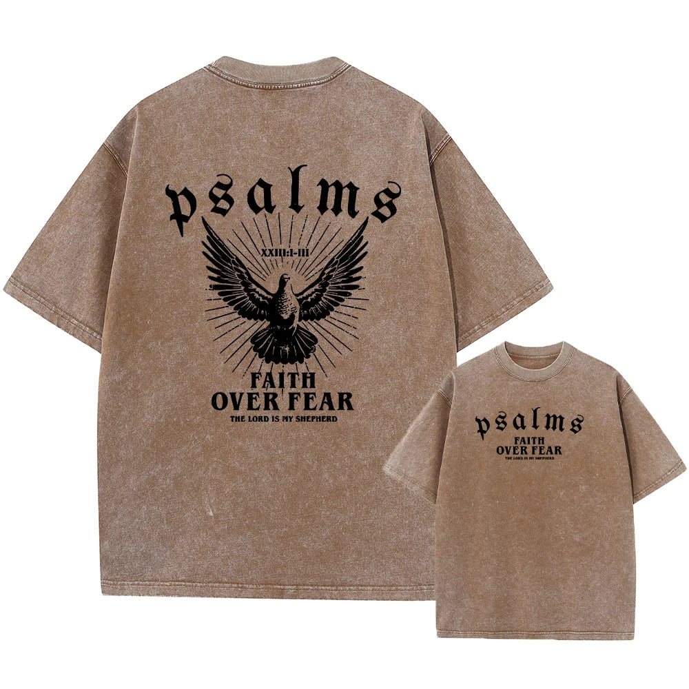 Retro Distressed Washed T-Shirt For Men Summer Style Pigeon Print Heavyweight Pure Cotton Loose Fit Crew Neck Short Sleeved