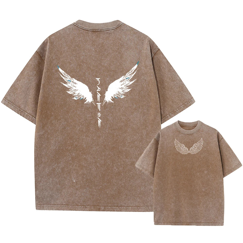 Men's Wing Print Washable T-Shirt Casual Stylish Comfortable Pure Cotton Short Sleeve Street Style Hip Hop Machine Washable