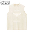 Men's Distressed Washed Dark Style Printed Vest With Skull And Moth Pattern Pure Cotton Loose Sleeveless Top For Summer