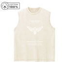 Men's Distressed Washed Dark Style Printed Vest With Skull And Moth Pattern Pure Cotton Loose Sleeveless Top For Summer