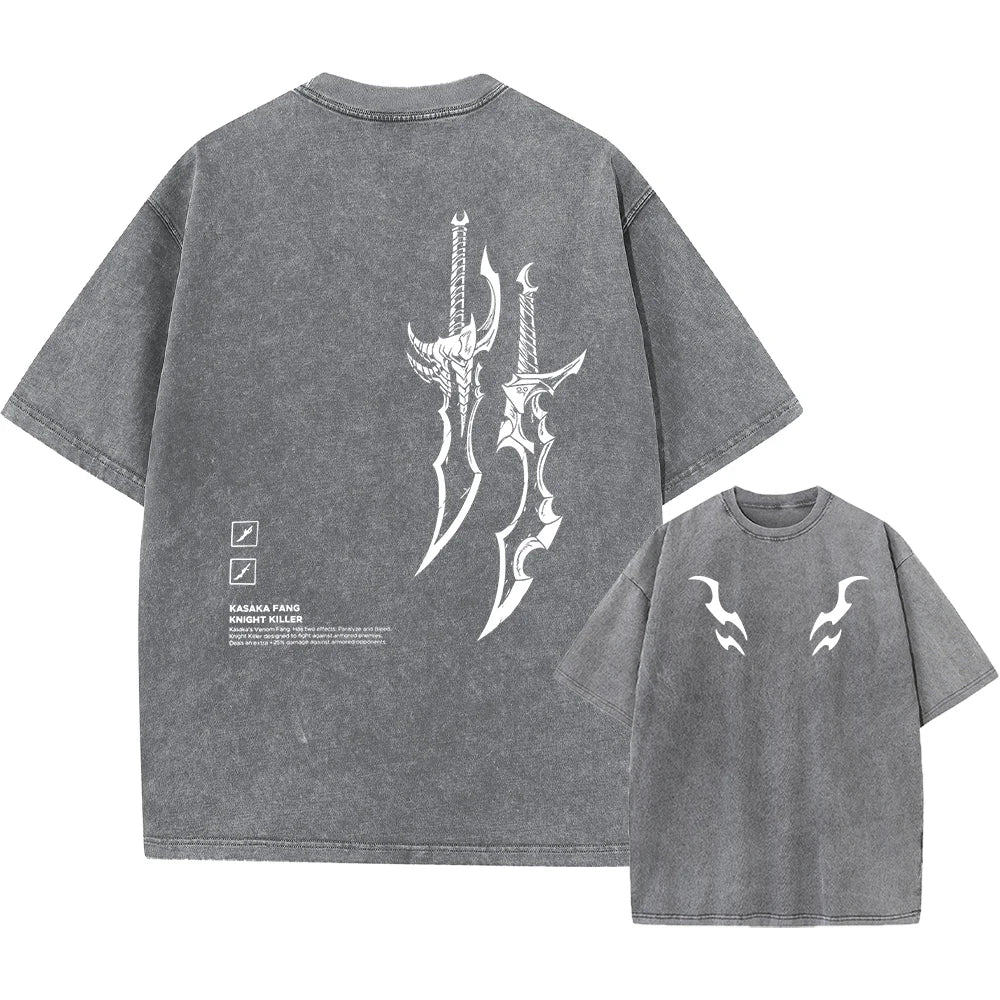 Men's Sword And Weapon Printed Washed T-Shirt Casual Pure Cotton Short Sleeve Top Perfect For Home And Commute New Summer Style