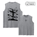 2026 New Style Unique Cross Print Pure Cotton Washed Vest Summer Vacation Casual Sleeveless Top Daily Gym And Commute For Men