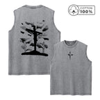 2026 New Style Unique Cross Print Pure Cotton Washed Vest Summer Vacation Casual Sleeveless Top Daily Gym And Commute For Men