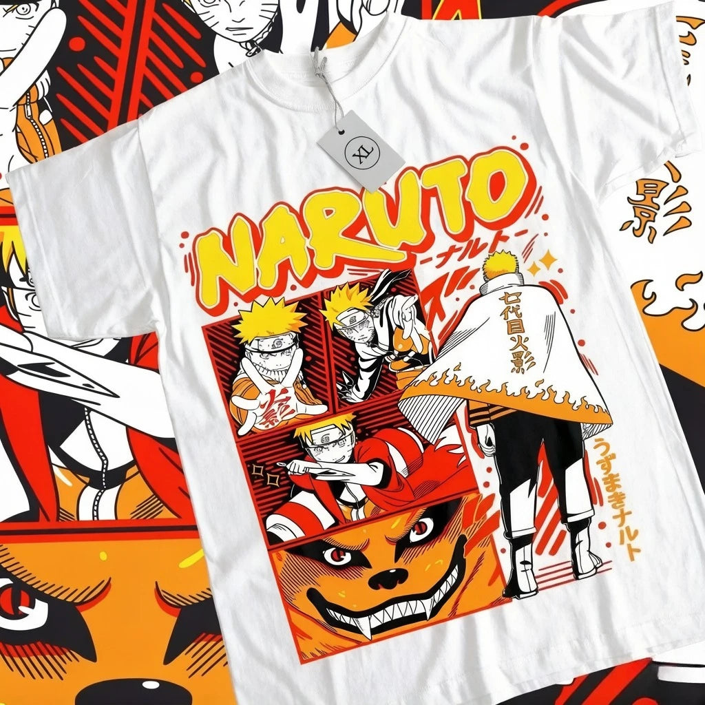 Summer New Naruto Uzumaki Sasuke Anime Printed T-shirt Men's Pure Cotton Neutral Casual Family Set Short Sleeved T-shirt