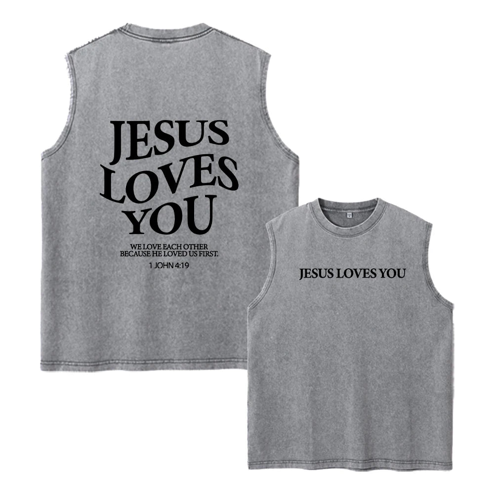 Men's Text Print Washed Vest Loose Casual Base Shirt Retro Distressed Sleeveless Top Summer Fitness Running 2026 New Arrival