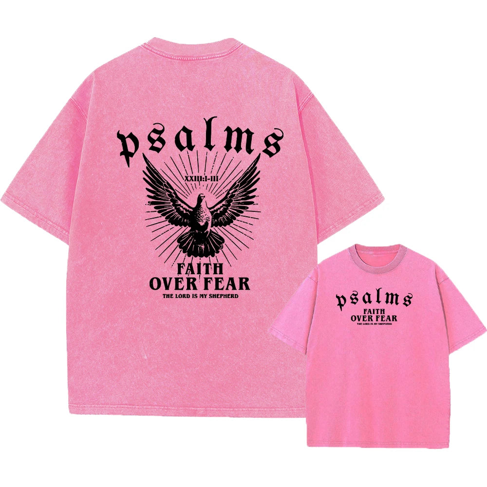 Retro Distressed Washed T-Shirt For Men Summer Style Pigeon Print Heavyweight Pure Cotton Loose Fit Crew Neck Short Sleeved