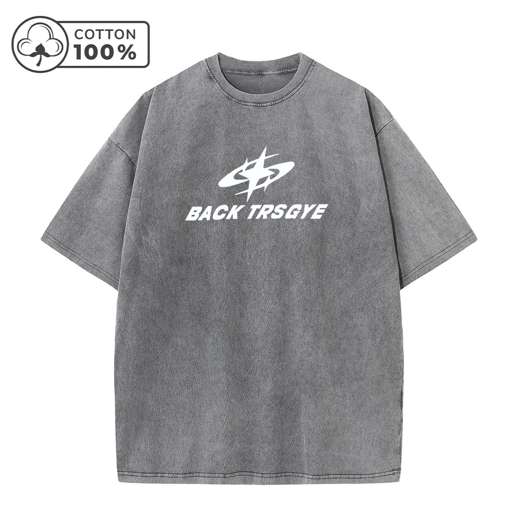 Men's Creative Word Pattern Print Washed T-Shirt Trendy Casual Pure Cotton Crew Neck Short Sleeve Summer Commute Basic Base Top