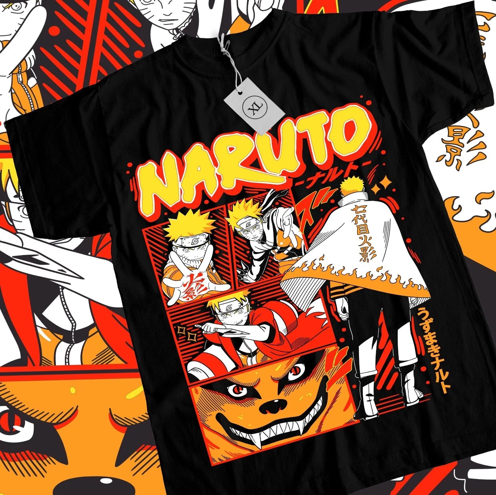 Summer New Naruto Uzumaki Sasuke Anime Printed T-shirt Men's Pure Cotton Neutral Casual Family Set Short Sleeved T-shirt