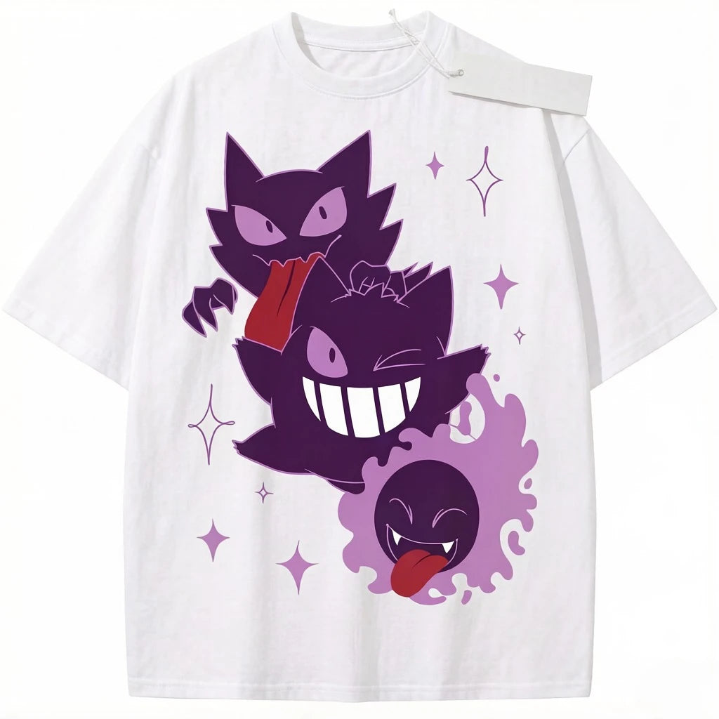 Okémon Anime Gengar Front and Rear Printed T-shirt Men and Women Summer Y2K Harajuku  Casual Versatile Short-sleeved Top