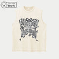 Fashionable Butterfly Print Retro Washed Vest Distressed Style Trendy Pure Cotton Sleeveless Tank Top Summer Street Style Unisex