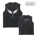 Men's Wing Print Retro Distressed Washed Vest Fashionable Street Style Pure Cotton Sleeveless Top Loose Casual Base Layer