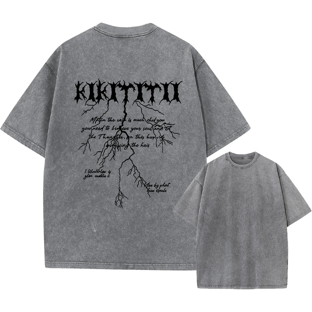 Men's Text Print Distressed Washed T-Shirt Summer Daily Commute Pure Cotton Short Sleeve Outdoor Vacation Casual Base Layer