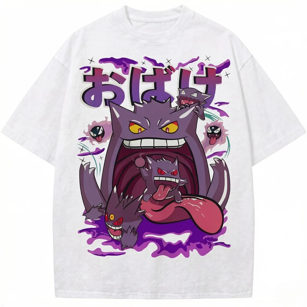 Okémon Anime Gengar Front and Rear Printed T-shirt Men and Women Summer Y2K Harajuku  Casual Versatile Short-sleeved Top