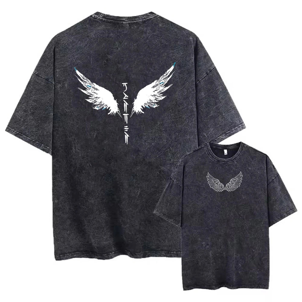 Men's Wing Print Washable T-Shirt Casual Stylish Comfortable Pure Cotton Short Sleeve Street Style Hip Hop Machine Washable