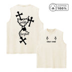 Men's Chain Cross Print Washed Vest Retro Casual Pure Cotton Sleeveless Vest Summer Everyday Street Style Commuting Loose Top