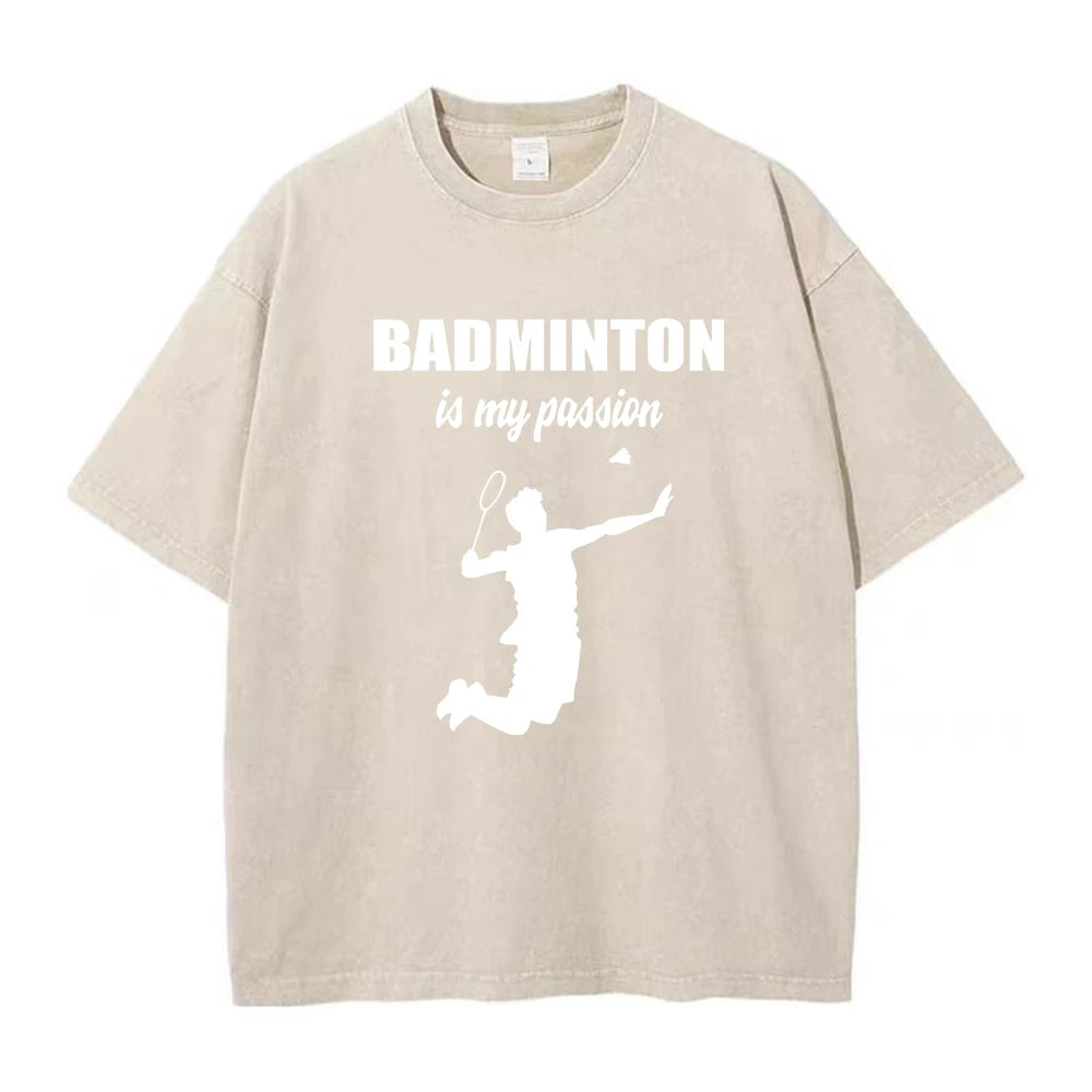 Men's Fashion Printed Washed Distressed T-Shirt Heavyweight Pure Cotton Loose Fit Casual Oversized Retro Crew Neck Short Sleeve