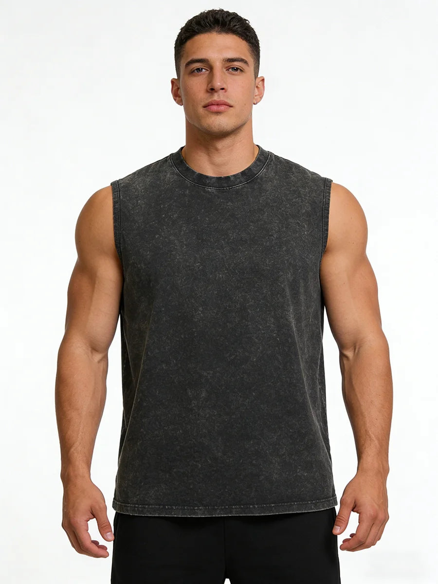 Men's Wing Print Retro Distressed Washed Vest Fashionable Street Style Pure Cotton Sleeveless Top Loose Casual Base Layer