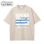 Men's Retro Distressed Argentinian Print Washed T-Shirt Casual And Versatile Loose Fitting 100% Cotton Short Sleeve Top