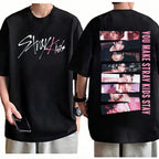 Unisex Stray Kids Karma Double Sided Grunge Style Collage T-Shirt 100% Cotton Crew Neck Short Sleeve K-Pop Casual Graphic Top