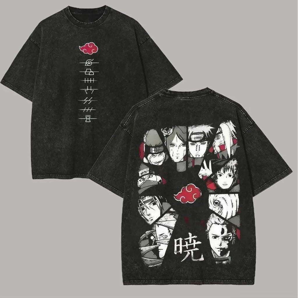 Akatsuki T Shirt Naruto Pain Itachi All Members Vintage Acid Wash Streetwear Retro Anime Graphic Men Tees Clothing 2026 Y2k