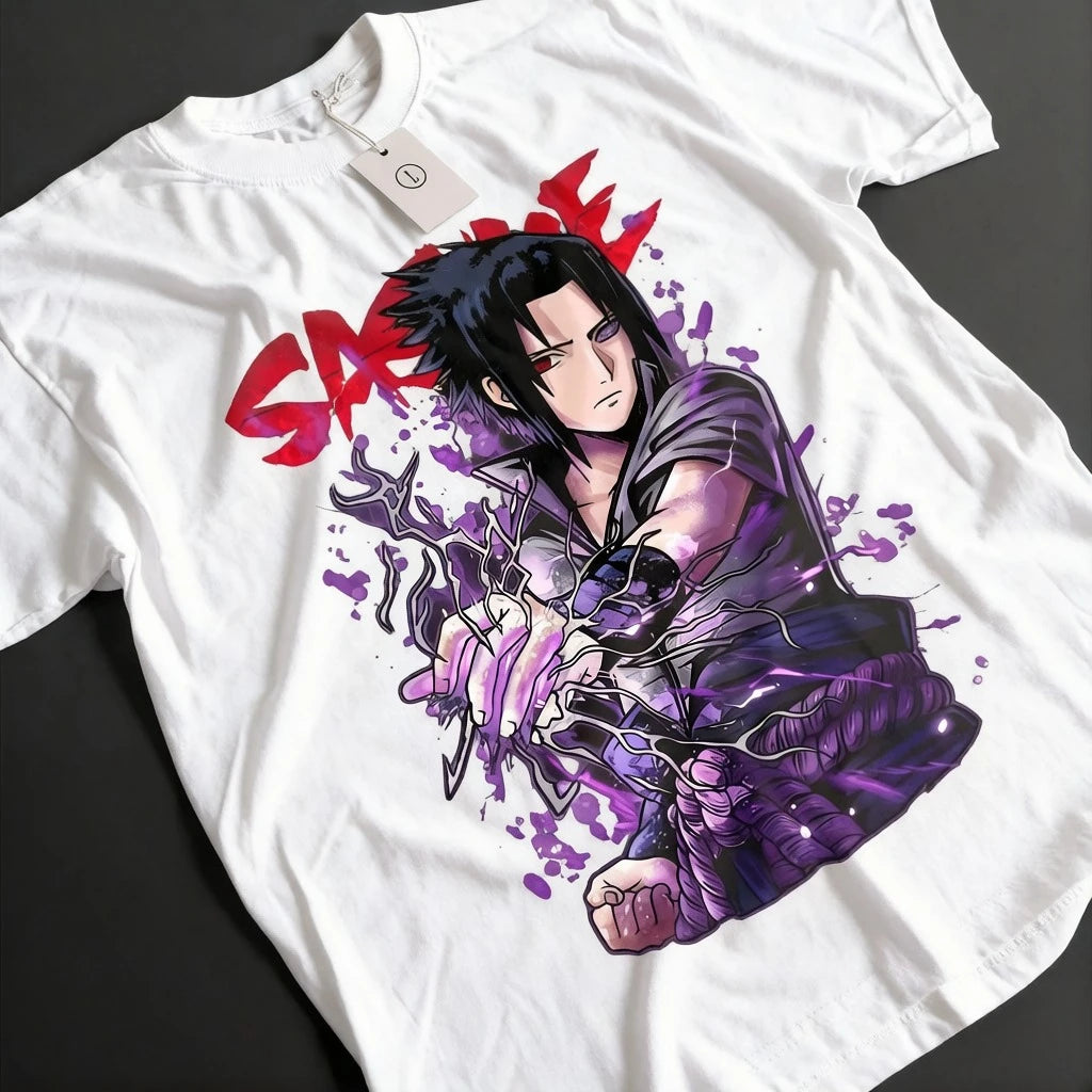 Summer New Naruto Uzumaki Sasuke Anime Printed T-shirt Men's Pure Cotton Neutral Casual Family Set Short Sleeved T-shirt