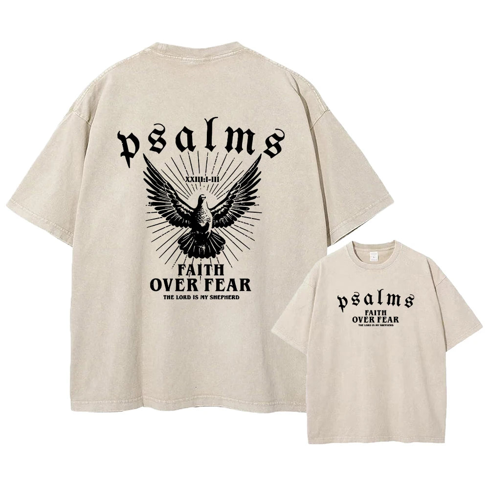 Retro Distressed Washed T-Shirt For Men Summer Style Pigeon Print Heavyweight Pure Cotton Loose Fit Crew Neck Short Sleeved