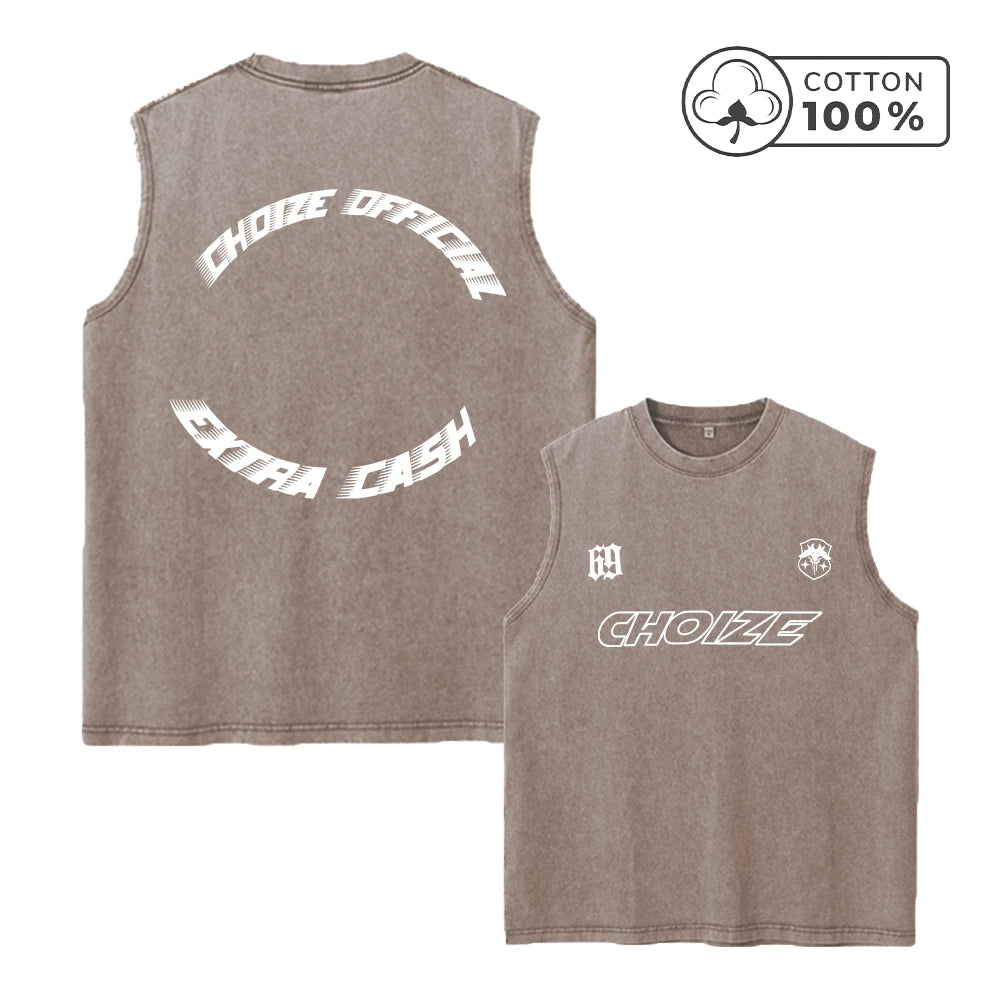Men's Distressed Letter Print Washed Vest Retro Street Style Loose Fitting Pure Cotton Sleeveless Top Summer Gym Commute Vest