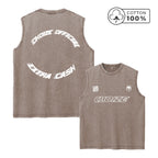 Men's Distressed Letter Print Washed Vest Retro Street Style Loose Fitting Pure Cotton Sleeveless Top Summer Gym Commute Vest