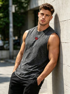 Men's Dark Cross And Thorn Print Washed Vest Vintage Distressed Pure Cotton Casual Loose Top Summer Fitness Training Top