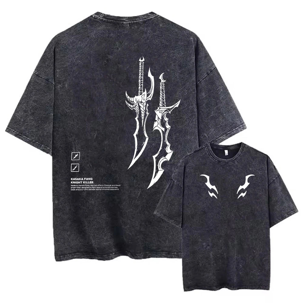Men's Sword And Weapon Printed Washed T-Shirt Casual Pure Cotton Short Sleeve Top Perfect For Home And Commute New Summer Style