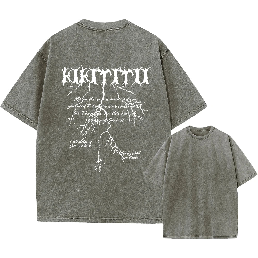 Men's Text Print Distressed Washed T-Shirt Summer Daily Commute Pure Cotton Short Sleeve Outdoor Vacation Casual Base Layer