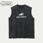 Men's Men's Patchwork Letter Print Washed Vest Retro Street Style Loose Pure Cotton Sleeveless Top Summer Fitness And Commute Ve