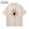 Men's Casual Washed T-Shirt Trendy And Stylish Pure Cotton Short Sleeve Unique Spider Print Summer Everyday Commute Top
