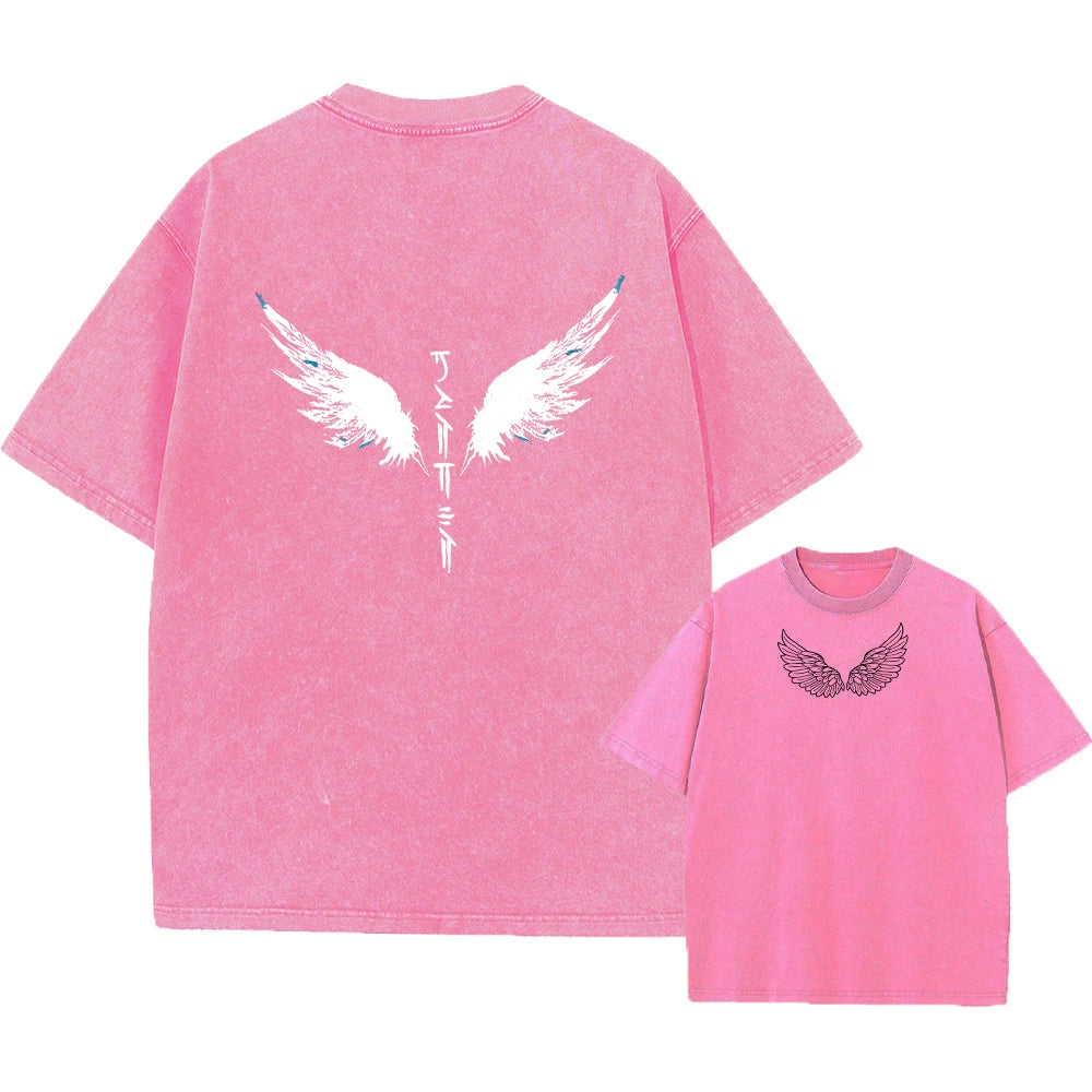 Men's Wing Print Washable T-Shirt Casual Stylish Comfortable Pure Cotton Short Sleeve Street Style Hip Hop Machine Washable