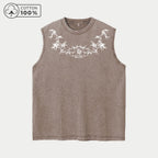 Men's Distressed Washed Vest Pure Cotton Breathable Sleeveless T-Shirt BACK ON MY Star Print Trendy Fashion Casual Fitness Top