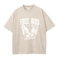 Men's Bird Print Casual Washed Short Sleeve Fashionable Comfortable Pure Cotton T-Shirt For Fitness And Commute Undershirt
