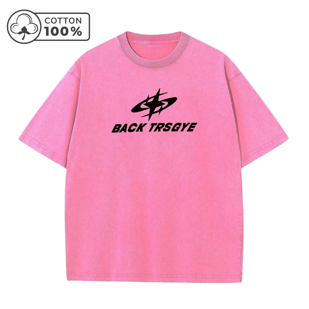 Men's Creative Word Pattern Print Washed T-Shirt Trendy Casual Pure Cotton Crew Neck Short Sleeve Summer Commute Basic Base Top