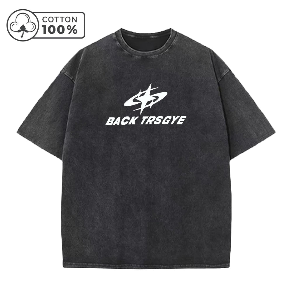 Men's Creative Word Pattern Print Washed T-Shirt Trendy Casual Pure Cotton Crew Neck Short Sleeve Summer Commute Basic Base Top