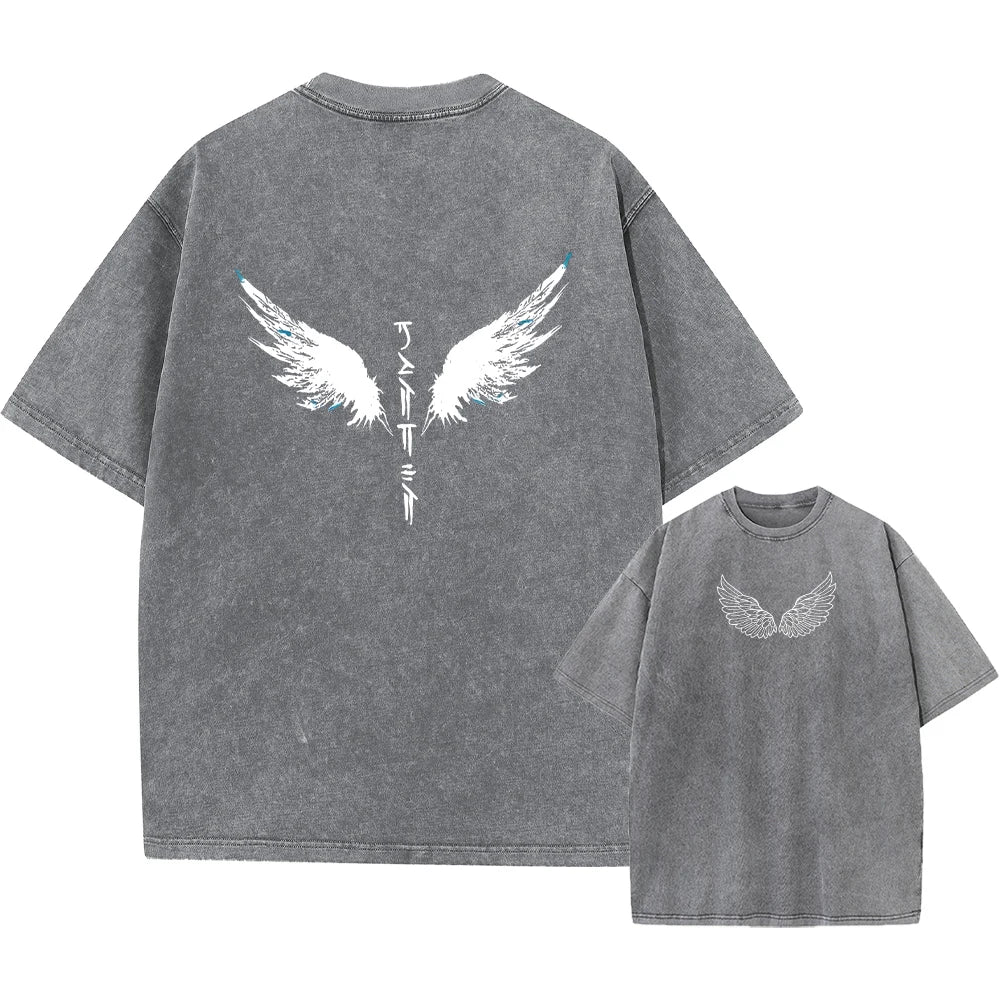 Men's Wing Print Washable T-Shirt Casual Stylish Comfortable Pure Cotton Short Sleeve Street Style Hip Hop Machine Washable