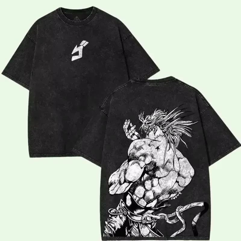 Anime JoJo's Bizarre Adventure Dio Print Tshirt Men Short Sleeve Clothing Washed Cotton Tee Retro Manga T Shirt Harajuku T-shirt