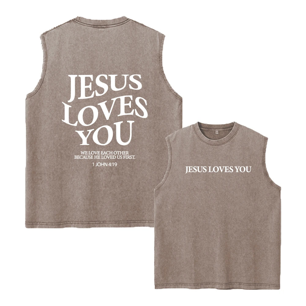 Men's Text Print Washed Vest Loose Casual Base Shirt Retro Distressed Sleeveless Top Summer Fitness Running 2026 New Arrival