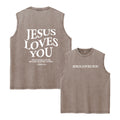 Men's Text Print Washed Vest Loose Casual Base Shirt Retro Distressed Sleeveless Top Summer Fitness Running 2026 New Arrival