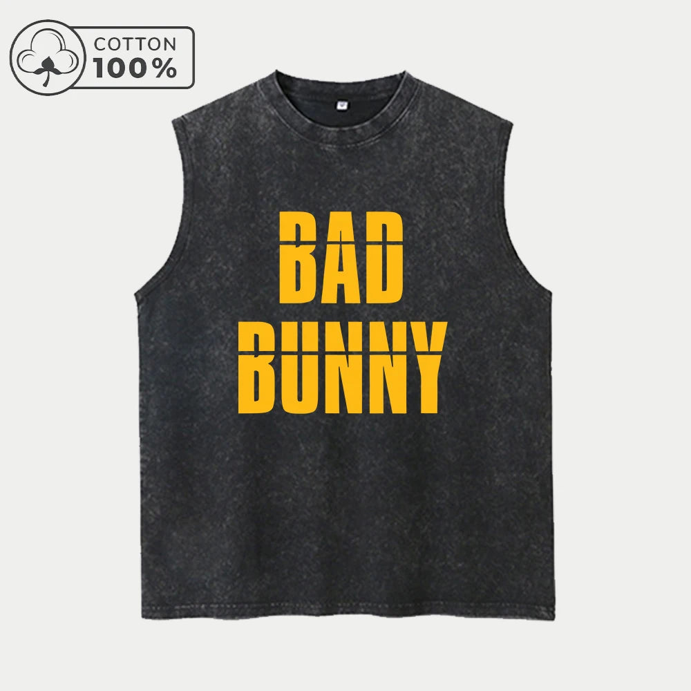 Men's Retro Distressed Letter Print Vest Casual Pure Cotton Loose Sleeveless Street Style Hip Hop Trend Vest New Summer Arrival
