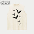Men's Simple Bat Print Retro Washed Vest Summer Casual Heavyweight Pure Cotton Sleeveless Vest Fashionable Street Style Top