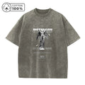 Summer Casual Washed T-Shirt Heavyweight Pure Cotton With A Statue Print Retro And Fashionable Short Sleeved Trendy Top