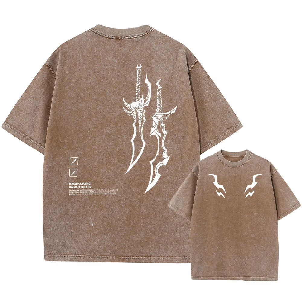 Men's Sword And Weapon Printed Washed T-Shirt Casual Pure Cotton Short Sleeve Top Perfect For Home And Commute New Summer Style